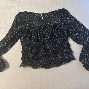 Free People black floral long-sleeve blouse